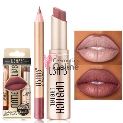 Ruj solid pentru buze 2 in1 USHAS GOLD Long Lasting Matte & LipLiner Cod 09B Garnet